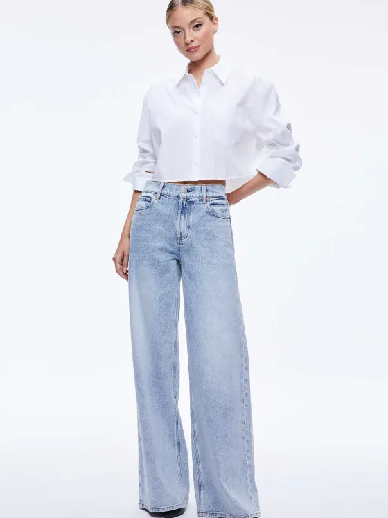 Women Alice and Olivia Finely Cropped Oversized Button Down Shirt