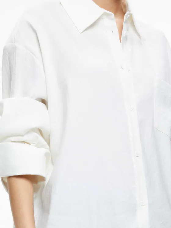 Women Alice and Olivia Finely Oversized Linen Button Down Shirt