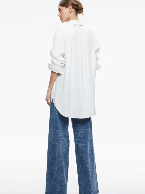 Women Alice and Olivia Finely Oversized Linen Button Down Shirt