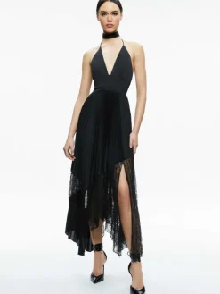 Women Alice and Olivia Hannah Deep V-Neck Scarf Maxi Dress