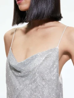 Women Alice and Olivia Harmon Crystal Chainmail Slip Tank