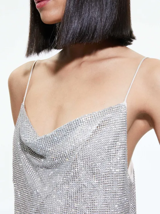 Women Alice and Olivia Harmon Crystal Chainmail Slip Tank