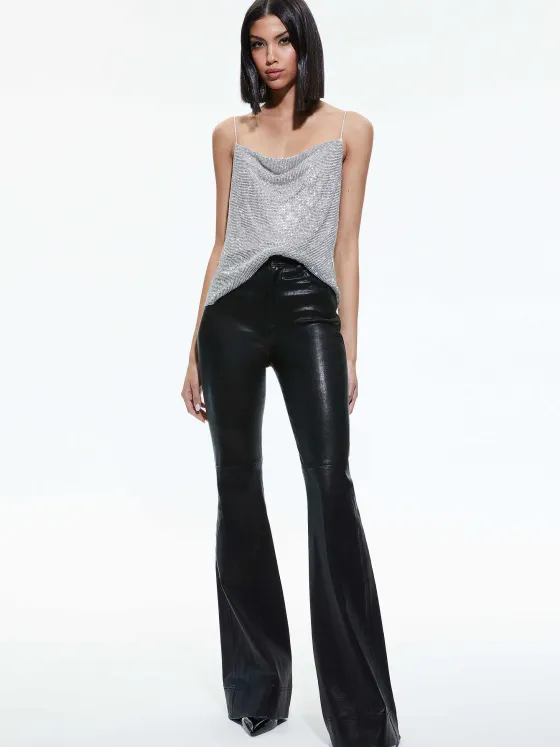 Women Alice and Olivia Harmon Crystal Chainmail Slip Tank