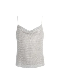 Women Alice and Olivia Harmon Crystal Chainmail Slip Tank