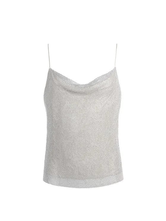 Women Alice and Olivia Harmon Crystal Chainmail Slip Tank