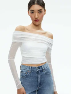 Women Alice and Olivia Isadola Over The Shoulder Ruched Long Sleeve Top