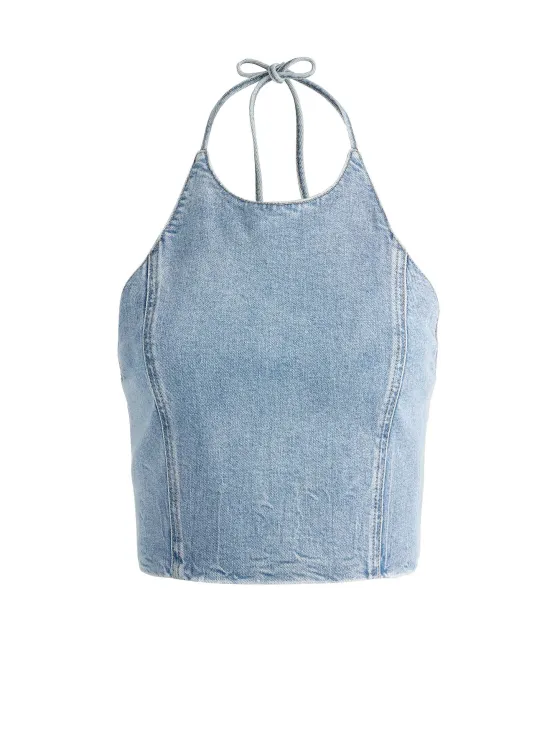 Women Alice and Olivia Jaymee Tie Neck Cropped Halter Top