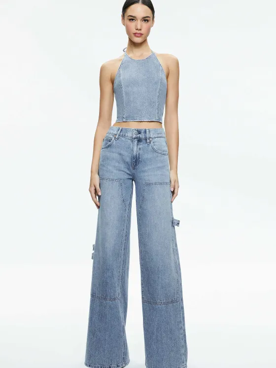 Women Alice and Olivia Jaymee Tie Neck Cropped Halter Top