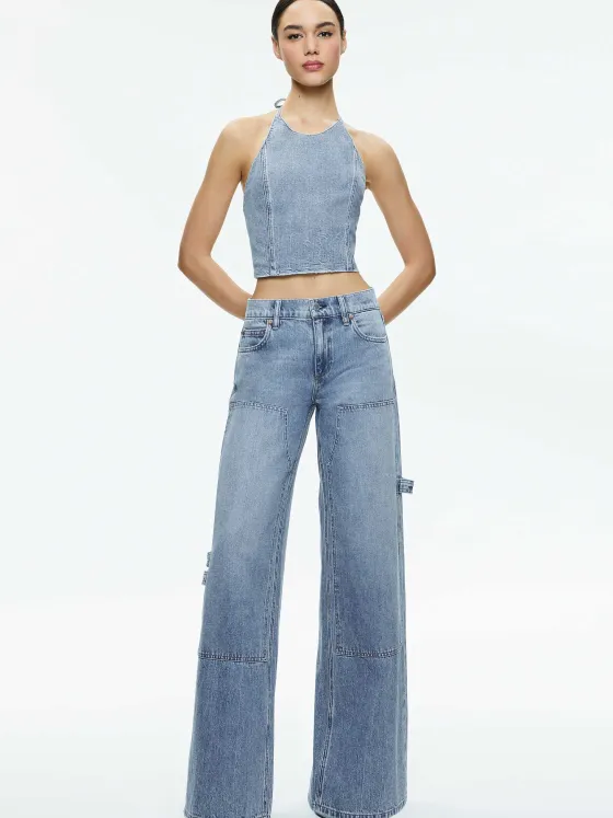 Women Alice and Olivia Jaymee Tie Neck Cropped Halter Top