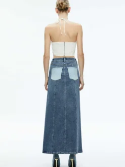 Women Alice and Olivia Jaymee Vegan Leather Cropped Halter Top