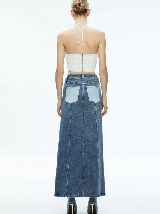 Women Alice and Olivia Jaymee Vegan Leather Cropped Halter Top