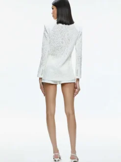 Women Alice and Olivia Judith Sheer Lace Shawl Collar Blazer