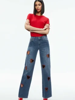 Women Alice and Olivia Karrie Embroidered Heart Cutout Jean