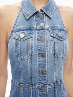 Women Alice and Olivia Kendall Denim Halter Mini Dres