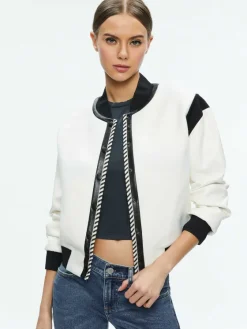 Women Alice and Olivia Keri Combination Vegan Leather Varsity Jacket