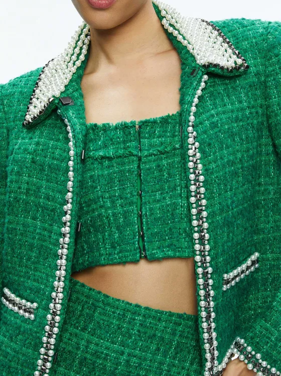 Women Alice and Olivia Kidman Pearl Embellished Collared Jacket