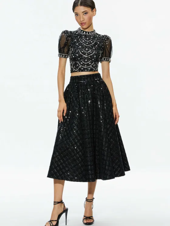 Women Alice and Olivia Kristina Embellished Puff Sleeve Crop Top
