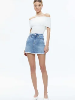 Women Alice and Olivia Laika Crystal Embellished Denim Mini Skirt