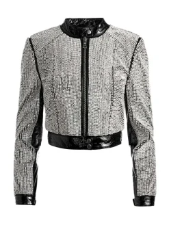 Women Alice and Olivia Lari Crystal Embellished Leather Jacket