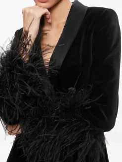 Women Alice and Olivia Latoya Feather Cuff Blazer Mini Dress