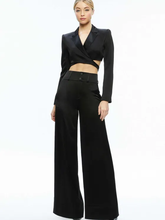 Women Alice and Olivia Leone Cropped Wrap Blazer + Mame High Rise Wide Leg Pant