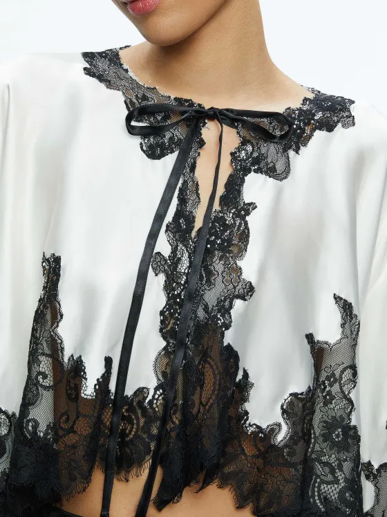 Women Alice and Olivia Loree Lace Tie Front Cropped Jacket