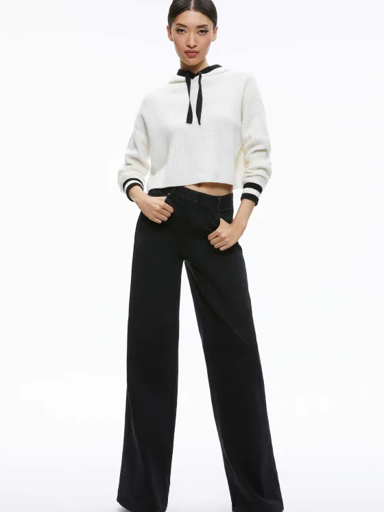 Women Alice and Olivia Lumi Ribbed Knit Hoodie
