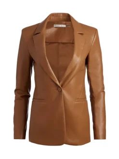Women Alice and Olivia Macey Fitted Vegan Leather Blazer