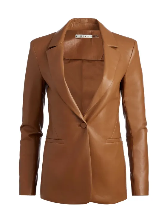Women Alice and Olivia Macey Fitted Vegan Leather Blazer