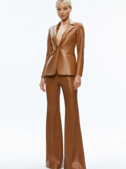 Women Alice and Olivia Macey Fitted Vegan Leather Blazer + Danette Vegan Leather Split Hem Trousers