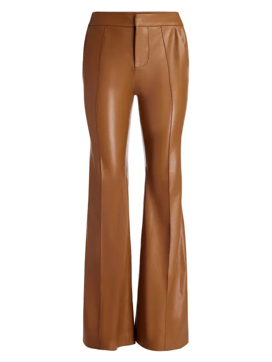 Women Alice and Olivia Macey Fitted Vegan Leather Blazer + Danette Vegan Leather Split Hem Trousers