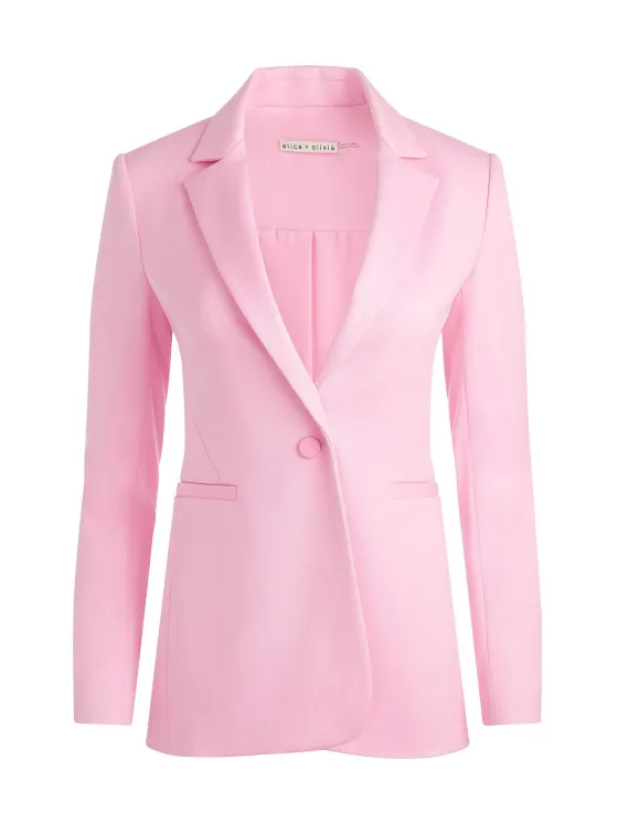 Women Alice and Olivia Macey Notch Collar Fitted Blazer + Danette High Rise Flare Slit Trouser