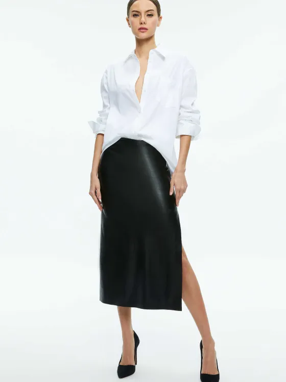 Women Alice and Olivia Maeve Vegan Leather Midi Skirt
