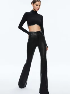 Women Alice and Olivia Melange Rhinestone Cropped Turtleneck