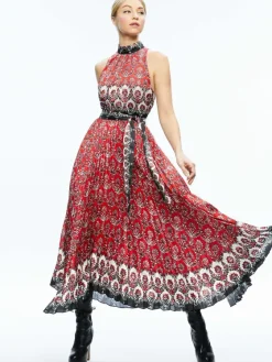 Women Alice and Olivia Mertie Mock Neck Pleated Maxi Dress