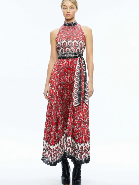 Women Alice and Olivia Mertie Mock Neck Pleated Maxi Dress
