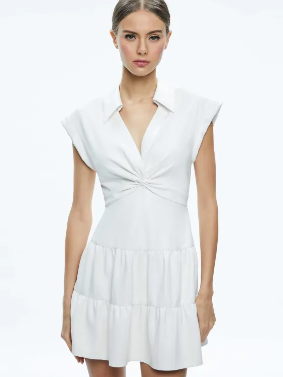 Women Alice and Olivia Mila Vegan Deep V-Neck Twist Front Mini Dress