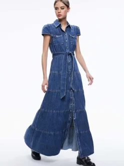 Women Alice and Olivia Miranda Maxi Denim Dress