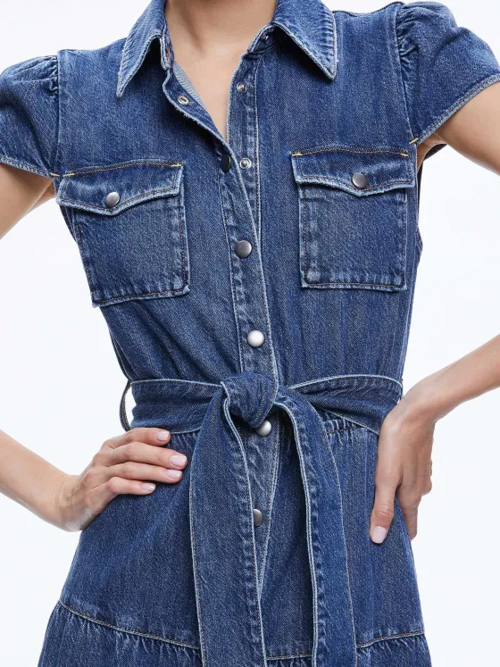 Women Alice and Olivia Miranda Maxi Denim Dress