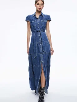 Women Alice and Olivia Miranda Maxi Denim Dress