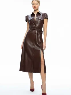 Women Alice and Olivia Miranda Vegan Leather Midi Dress