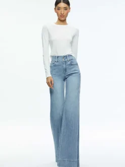 Women Alice and Olivia Missa High Rise Wide Leg Crystal Side Jean
