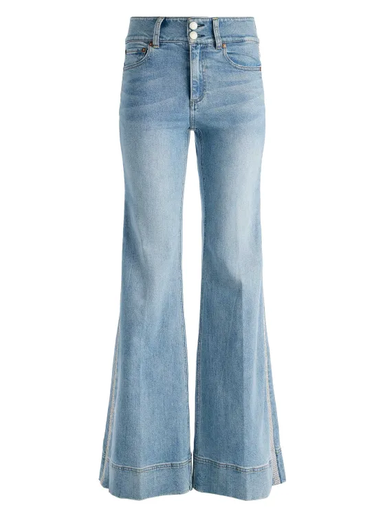 Women Alice and Olivia Missa High Rise Wide Leg Crystal Side Jean