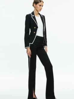 Women Alice and Olivia Mya Contrast Piping Fitted Blazer
