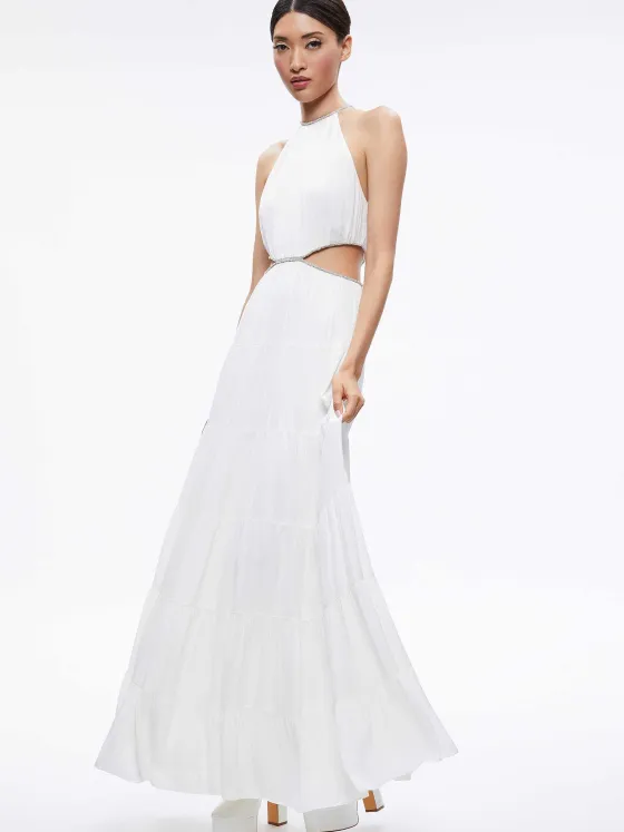 Women Alice and Olivia Myrtice Embellished Cut Out Maxi Dress
