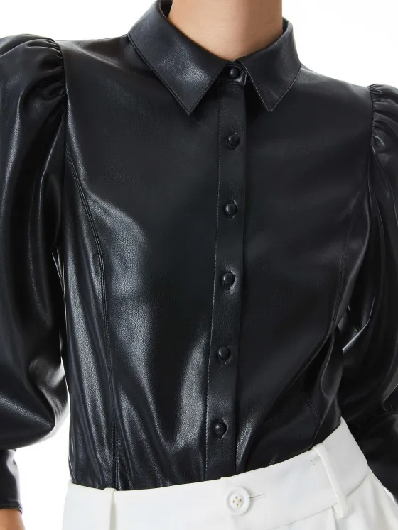 Women Alice and Olivia Nadine Vegan Leather Button Down