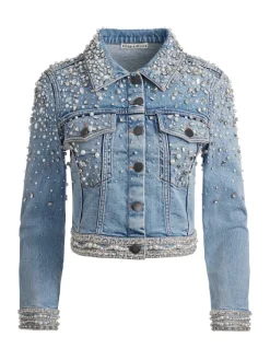 Women Alice and Olivia Nelson Embellished Fitted Denim Jacket