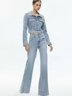 Women Alice and Olivia Nelson Embellished Fitted Denim Jacket