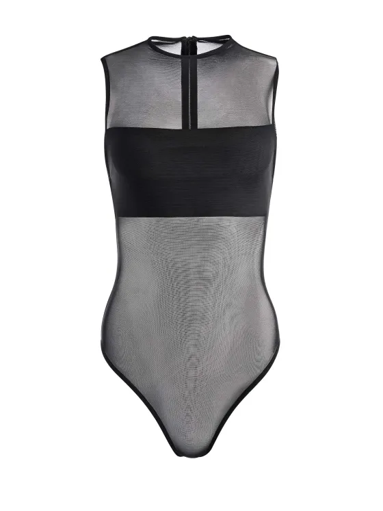 Women Alice and Olivia Nichol High Neck Sleeveless Mesh Bodysuit