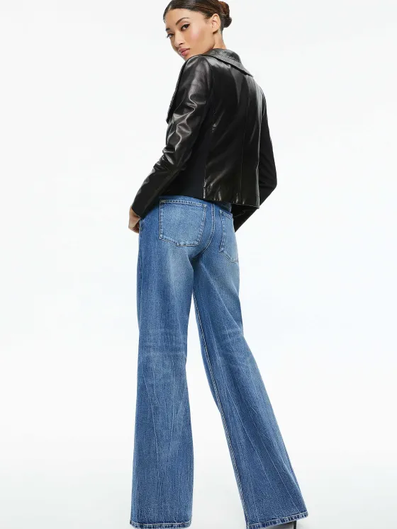 Women Alice and Olivia Nita Leather Drape Front Jacket